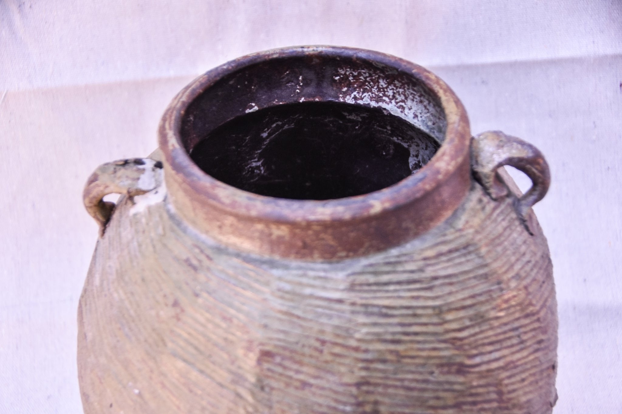 Antique Water Jar - Earth Tones with Chiseled Texture