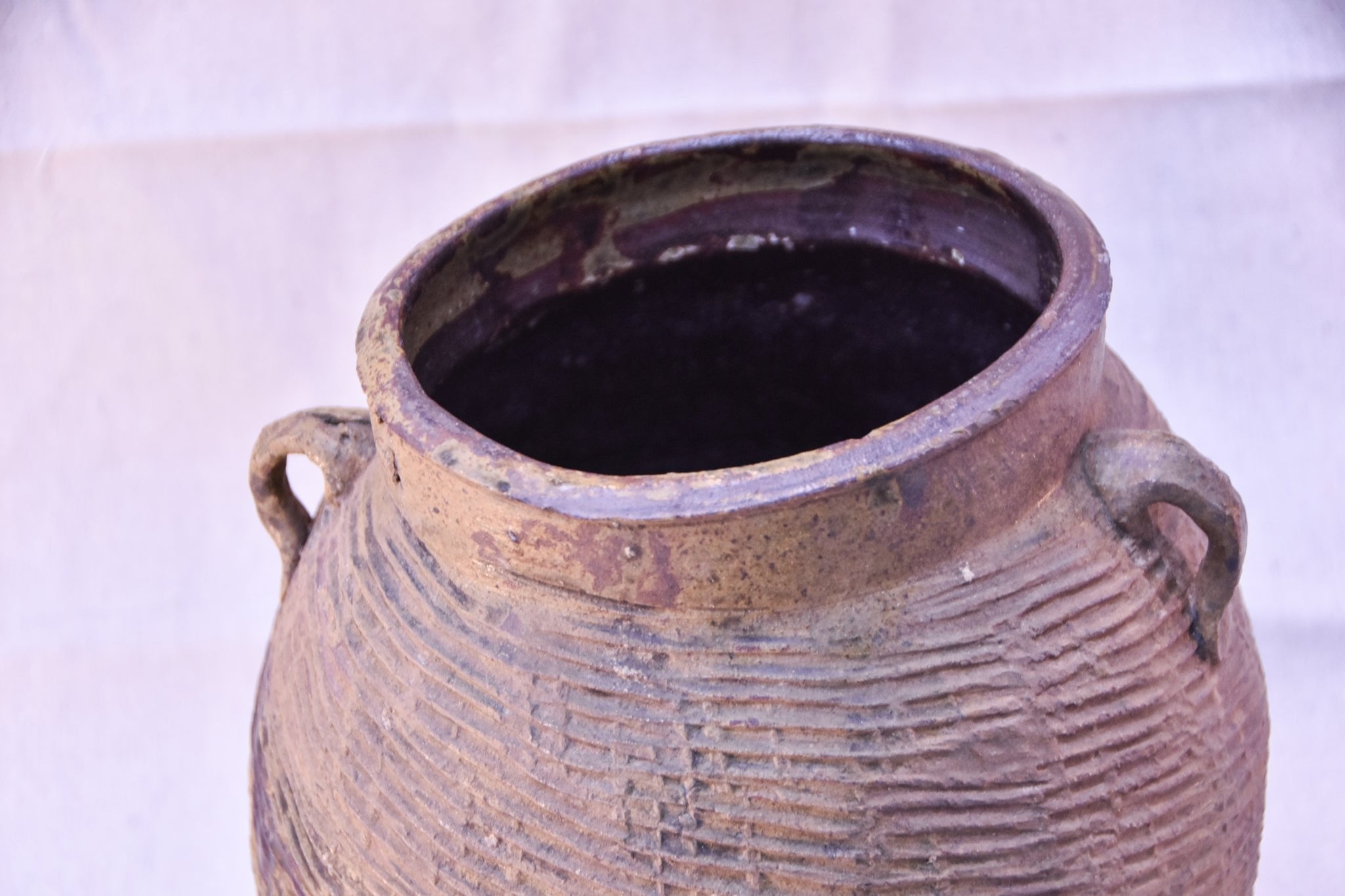 Antique Water Jar - Earth Tones with Chiseled Texture