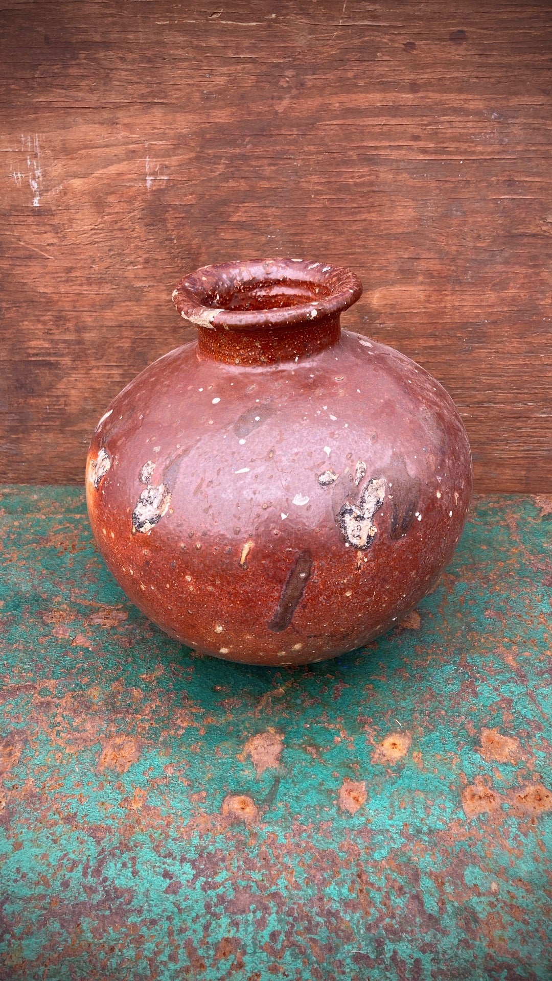 Antique Ceramic Glazed Pot- Crusty & Brown