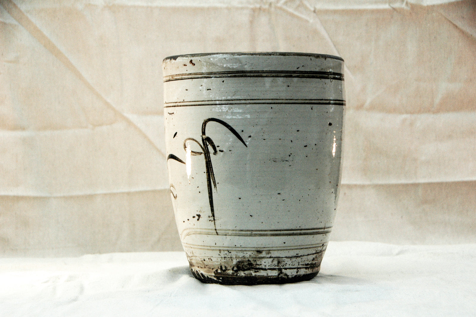 Antique Ceramic Pot - Brown Calligraphy