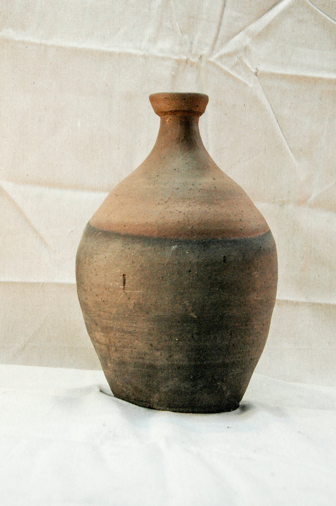 Antique Water Jar - Terracotta Two Tone, with Fluted Neck - Bbulb body