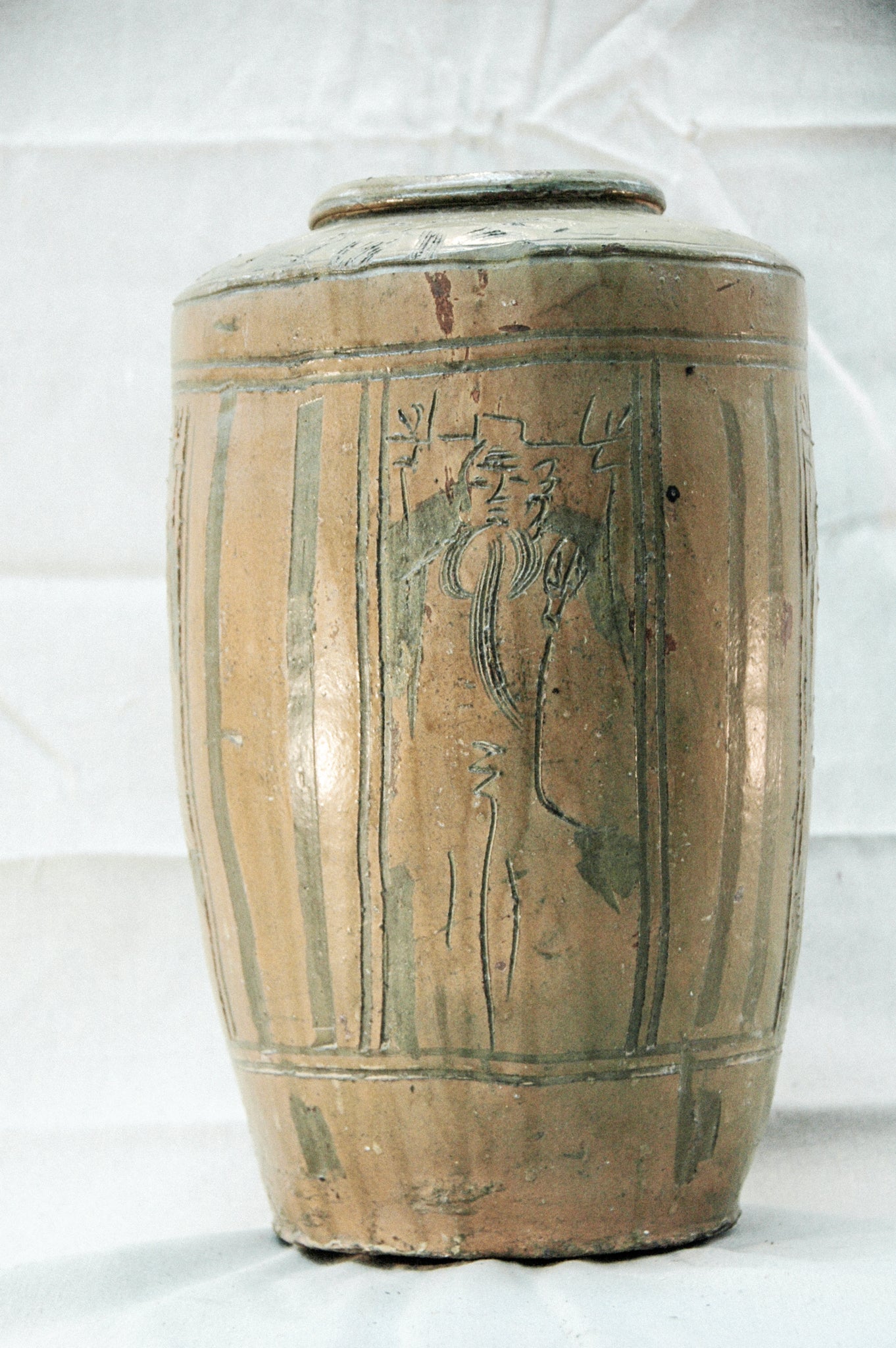 Antique Water Jar - Terracotta, with Rust Calligraphy