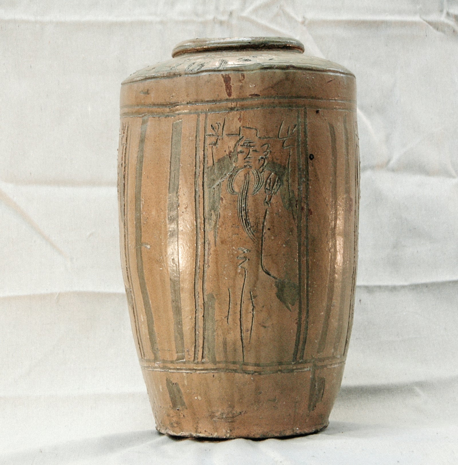 Antique Water Jar - Terracotta, with Rust Calligraphy