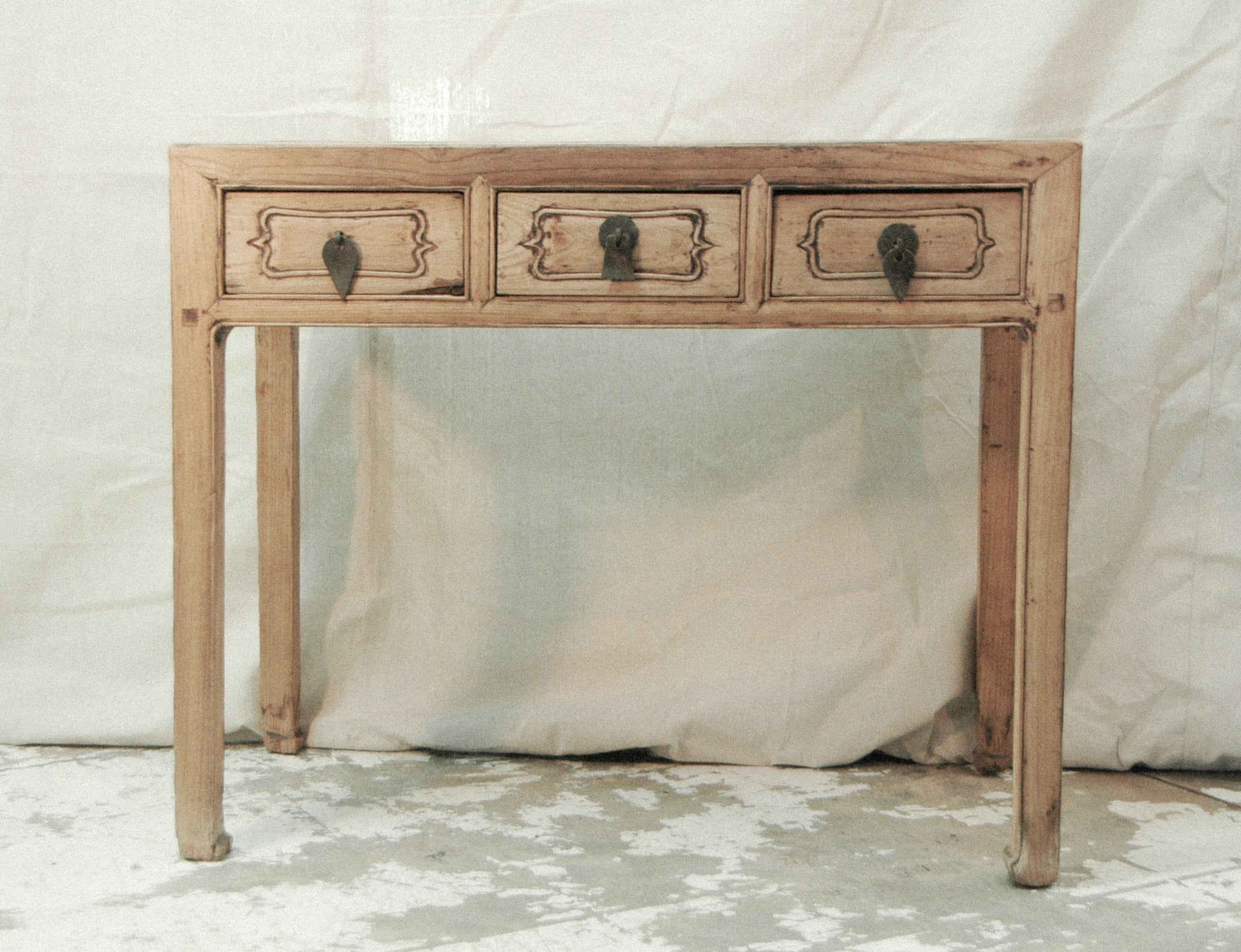 Antique Three Drawer Side Table or Vanity - Original Hardware