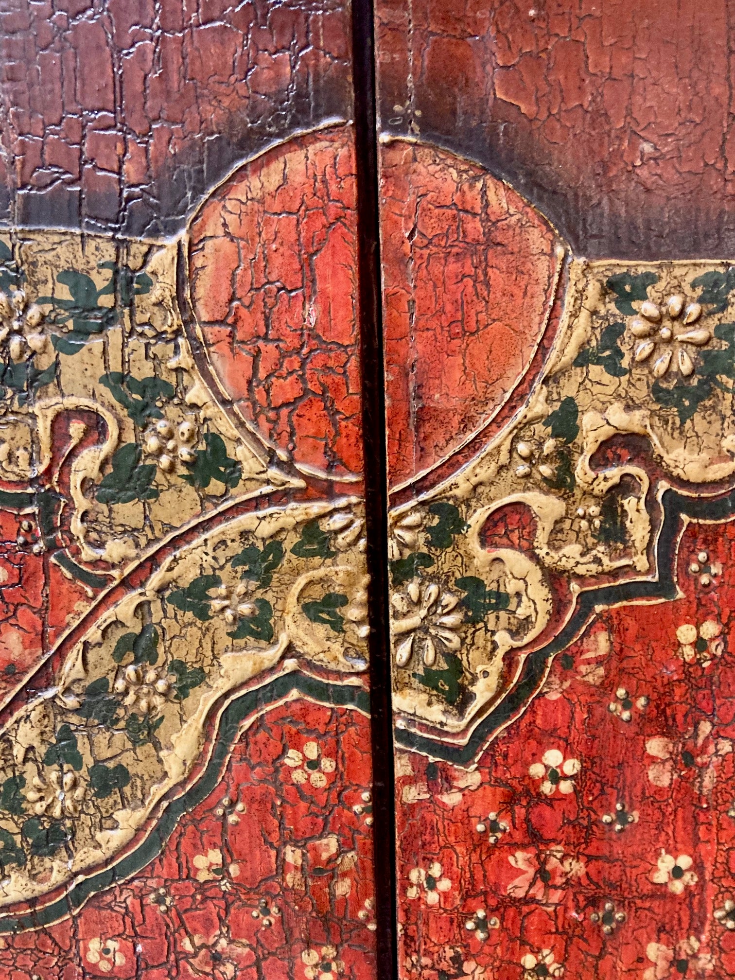 Antique Asian Almirah - Red and Gold