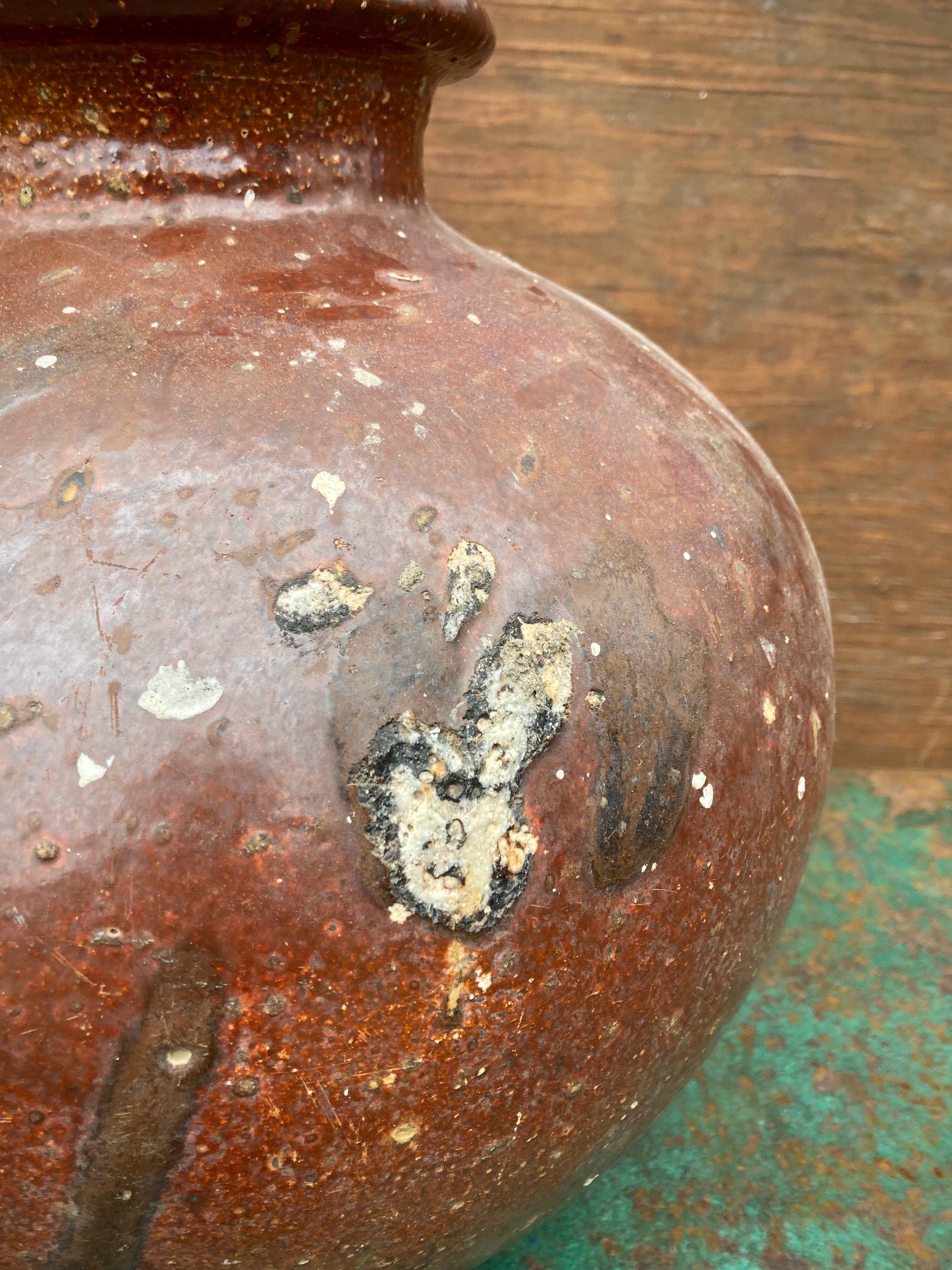 Antique Ceramic Glazed Pot- Crusty & Brown