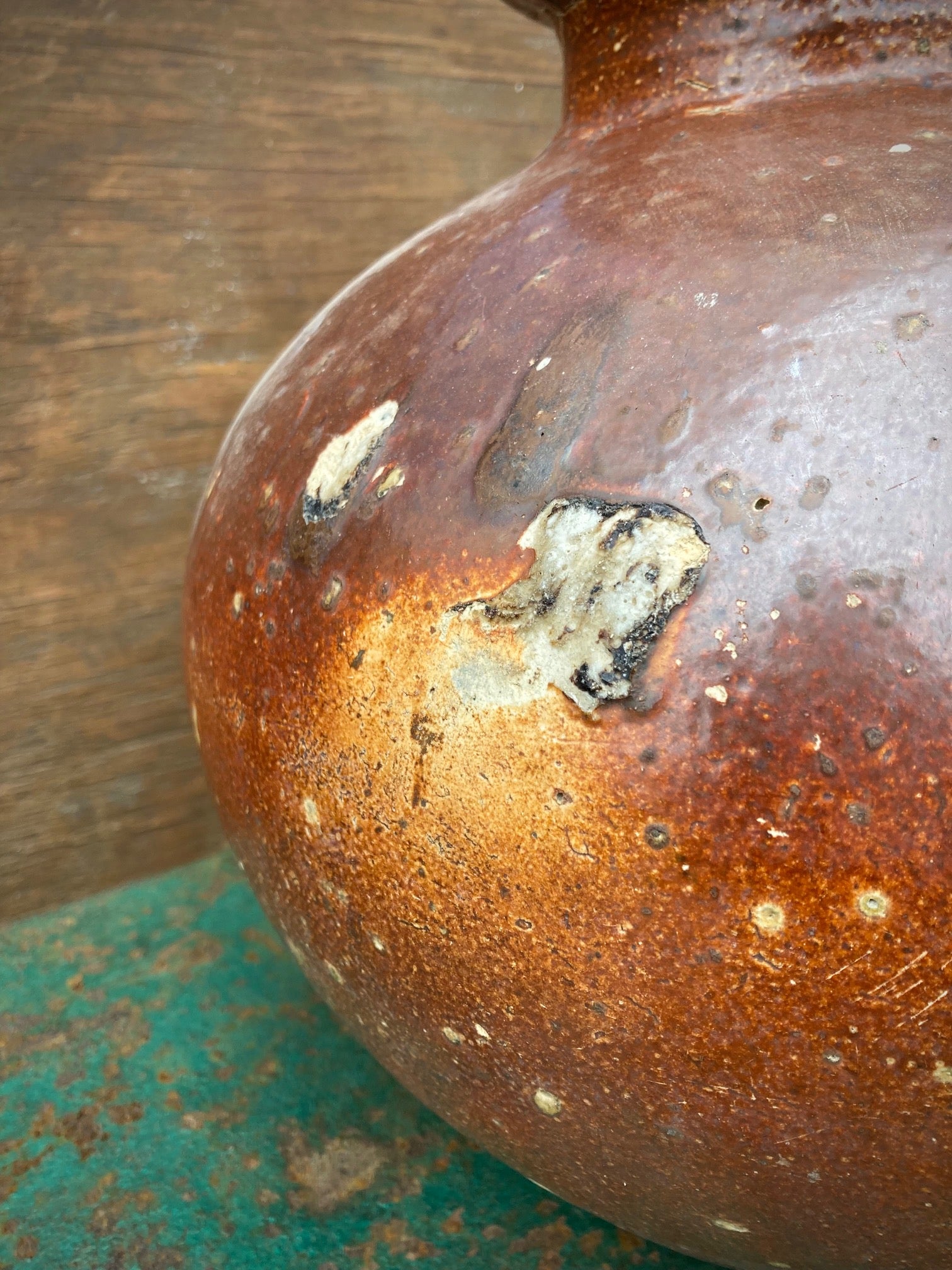 Antique Ceramic Glazed Pot- Crusty & Brown