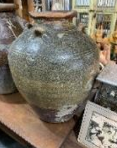 antique ceramic glazed pot-  olive green