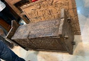 antique carved trunk bench with storage